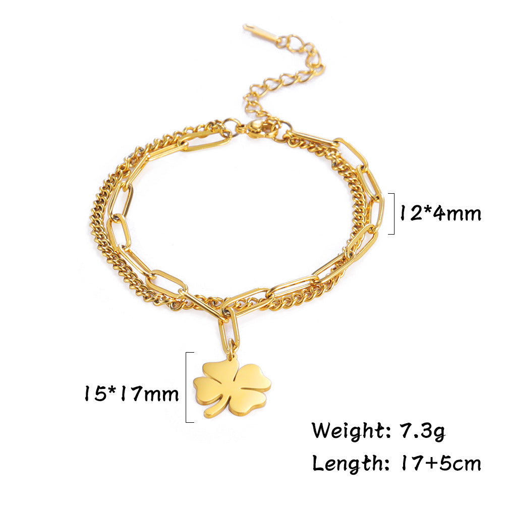 Women's Classic Four-leaf Clover Pendant Stainless Steel Bracelet