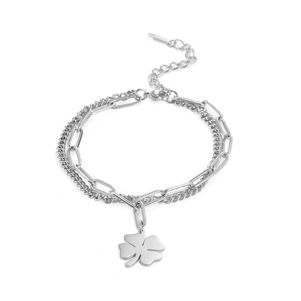 Women's Classic Four-leaf Clover Pendant Stainless Steel Bracelet