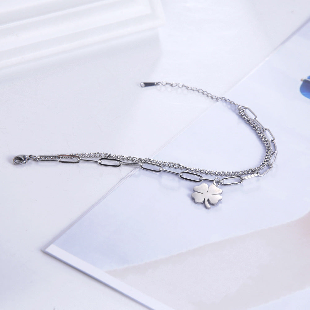 Women's Classic Four-leaf Clover Pendant Stainless Steel Bracelet