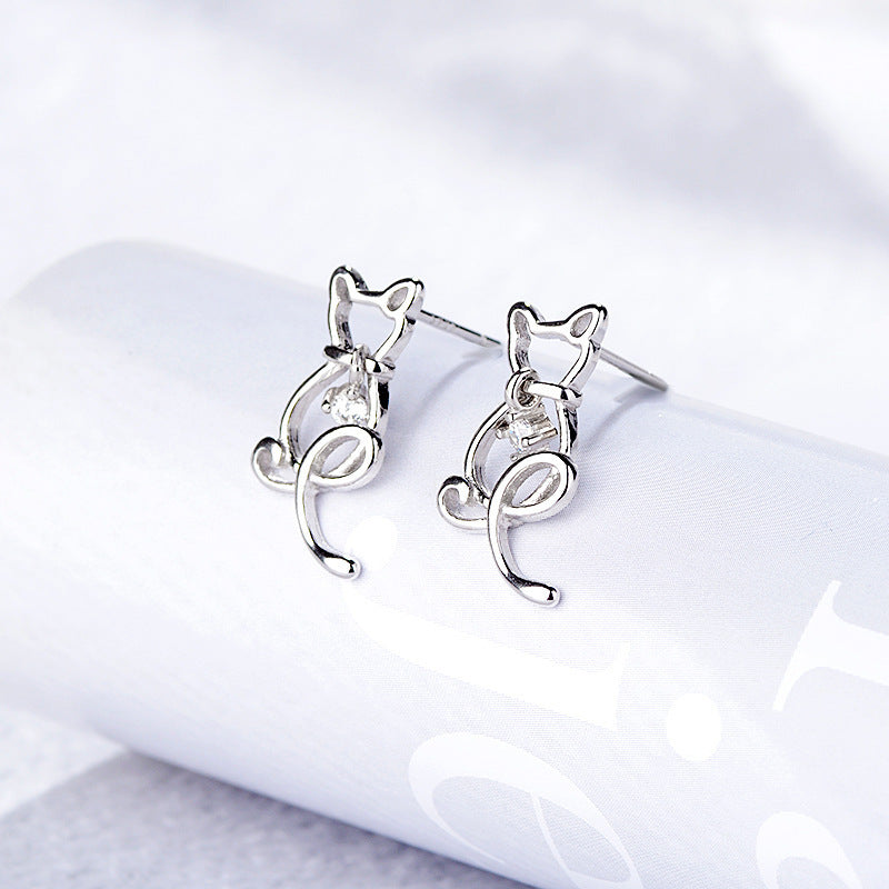 Lady Simple Cute Alloy Cat Earrings