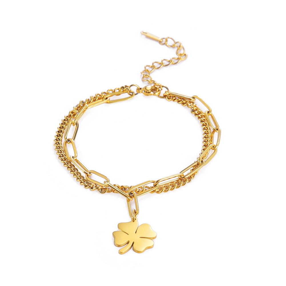 Women's Classic Four-leaf Clover Pendant Stainless Steel Bracelet