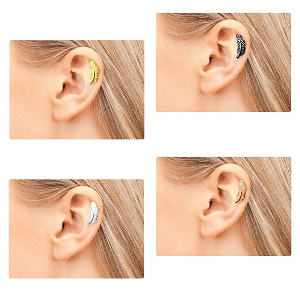 Creative Ear Bone Stud Stainless Steel Feather Studs