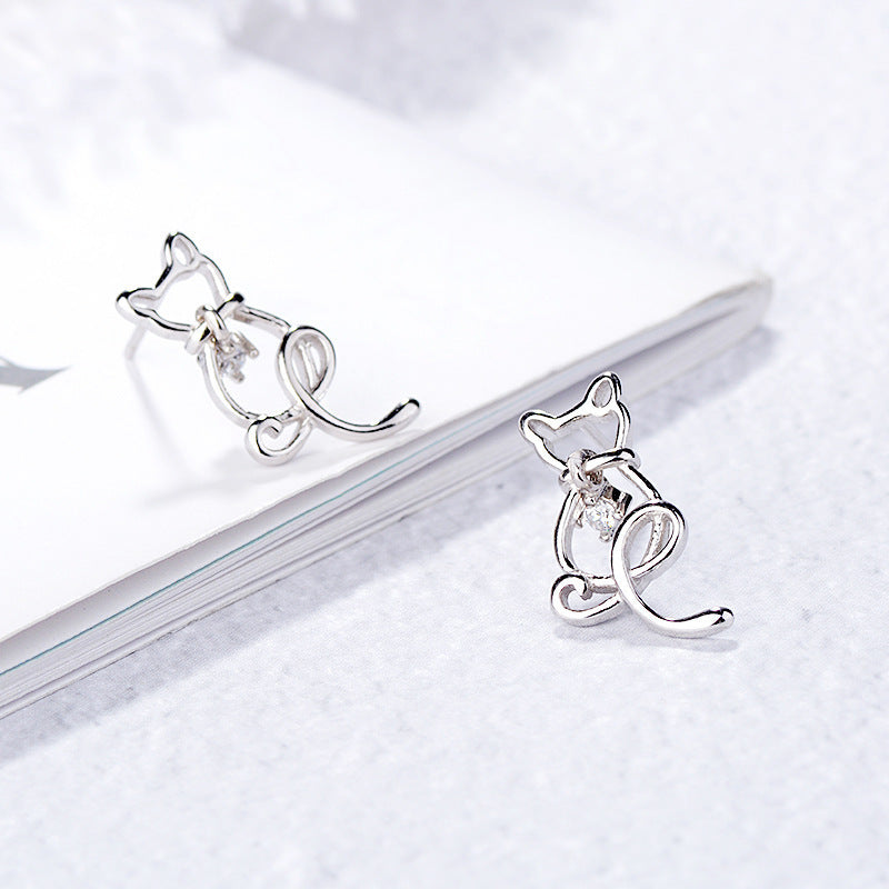 Lady Simple Cute Alloy Cat Earrings