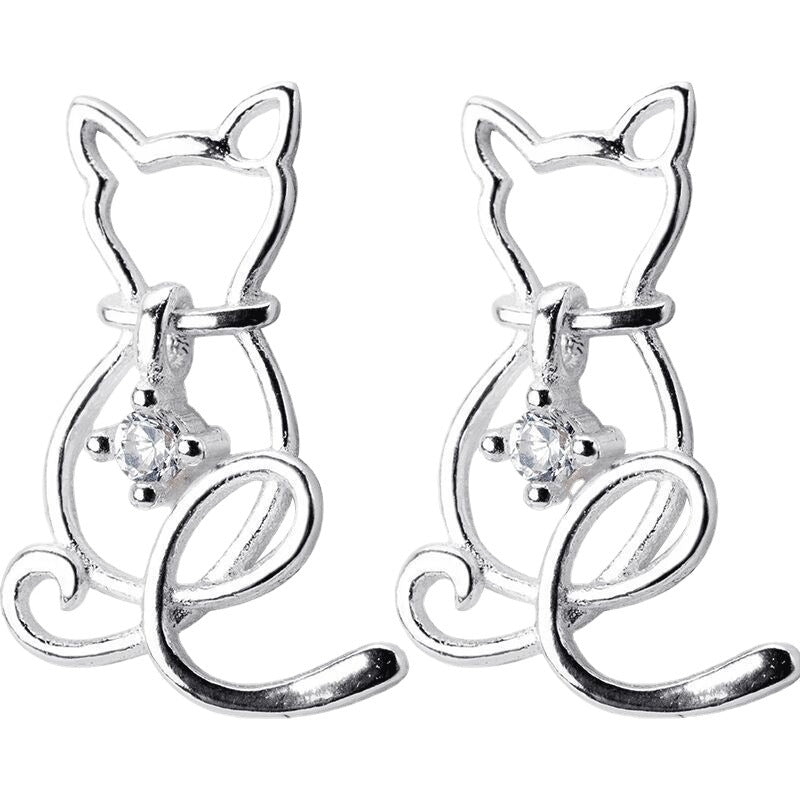 Lady Simple Cute Alloy Cat Earrings