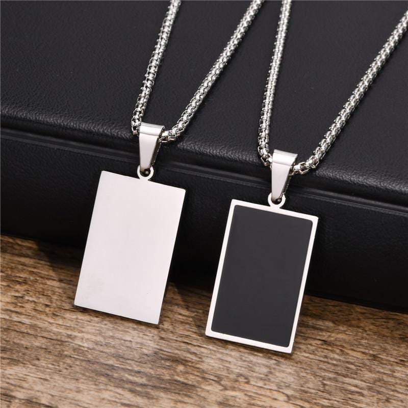 Stainless Steel Black Square Pendant Necklace