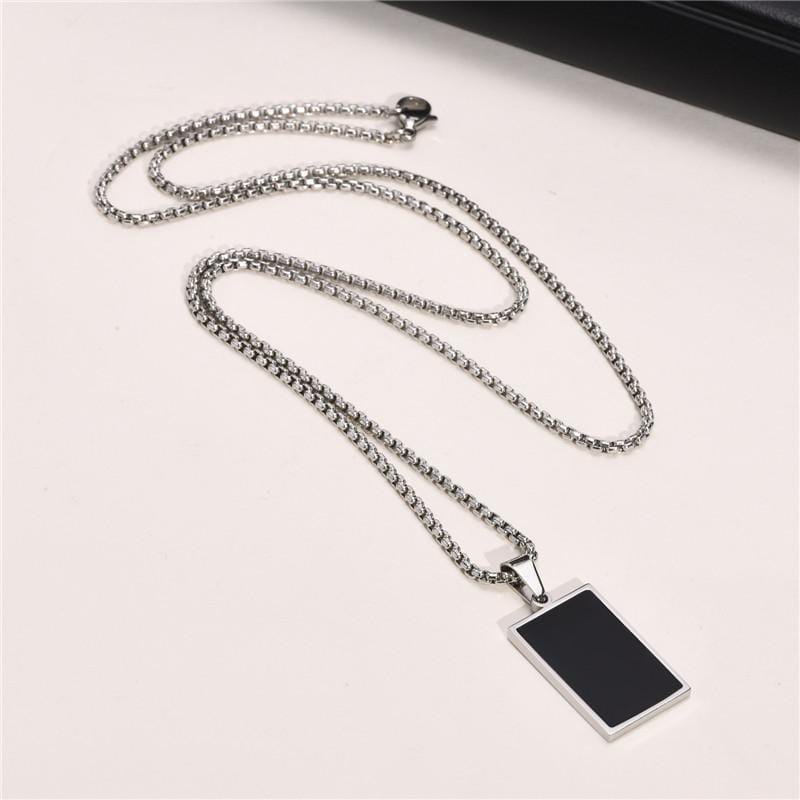 Stainless Steel Black Square Pendant Necklace
