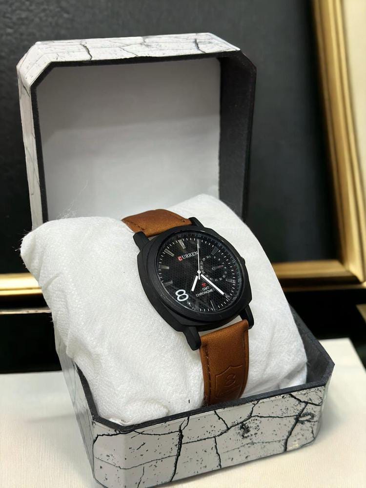 Men's Leather Strap Watch (Black , Brown)