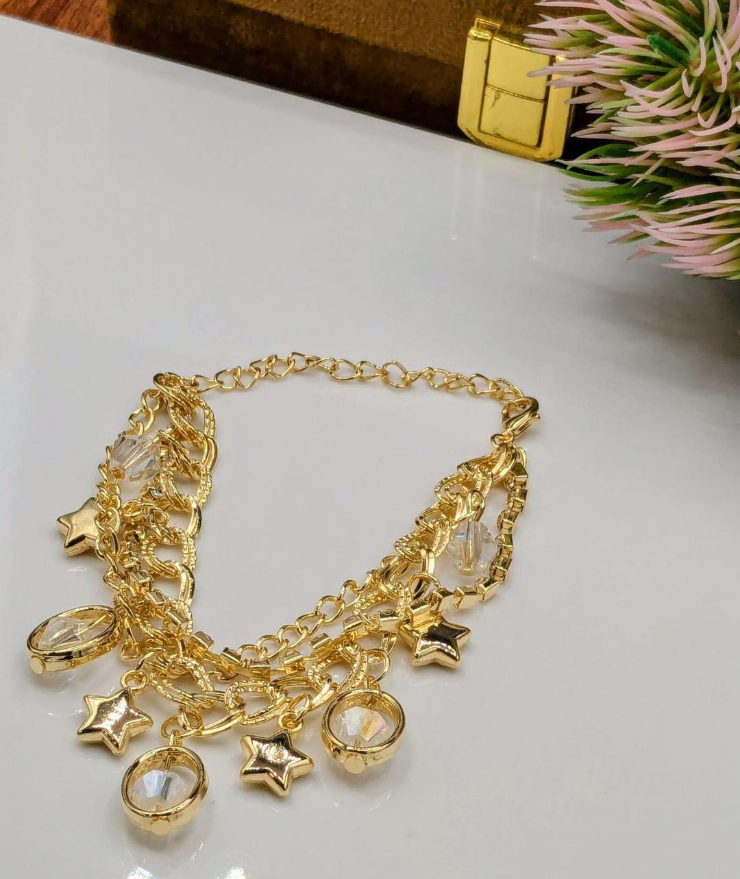 1 Pc Funky Gold Plated Crystal Charm Bracelet