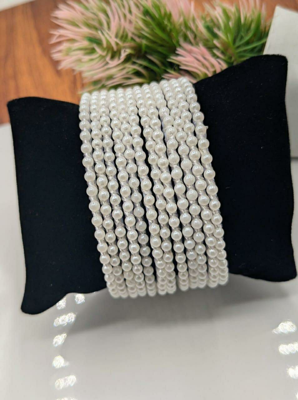 Elegant Pearl Stone Plain Bangles - Pack of 12 Pcs for Women