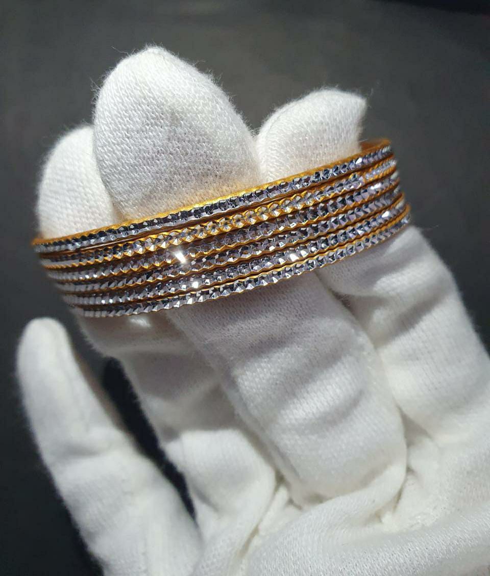 Elegant Gold Plated Crystal Bangles Set - 6 Pcs Modern Design for Women