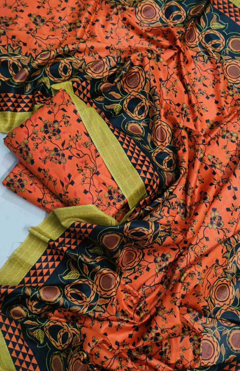3 Pcs Women's Unstitched Swiss Lawn Printed Suit