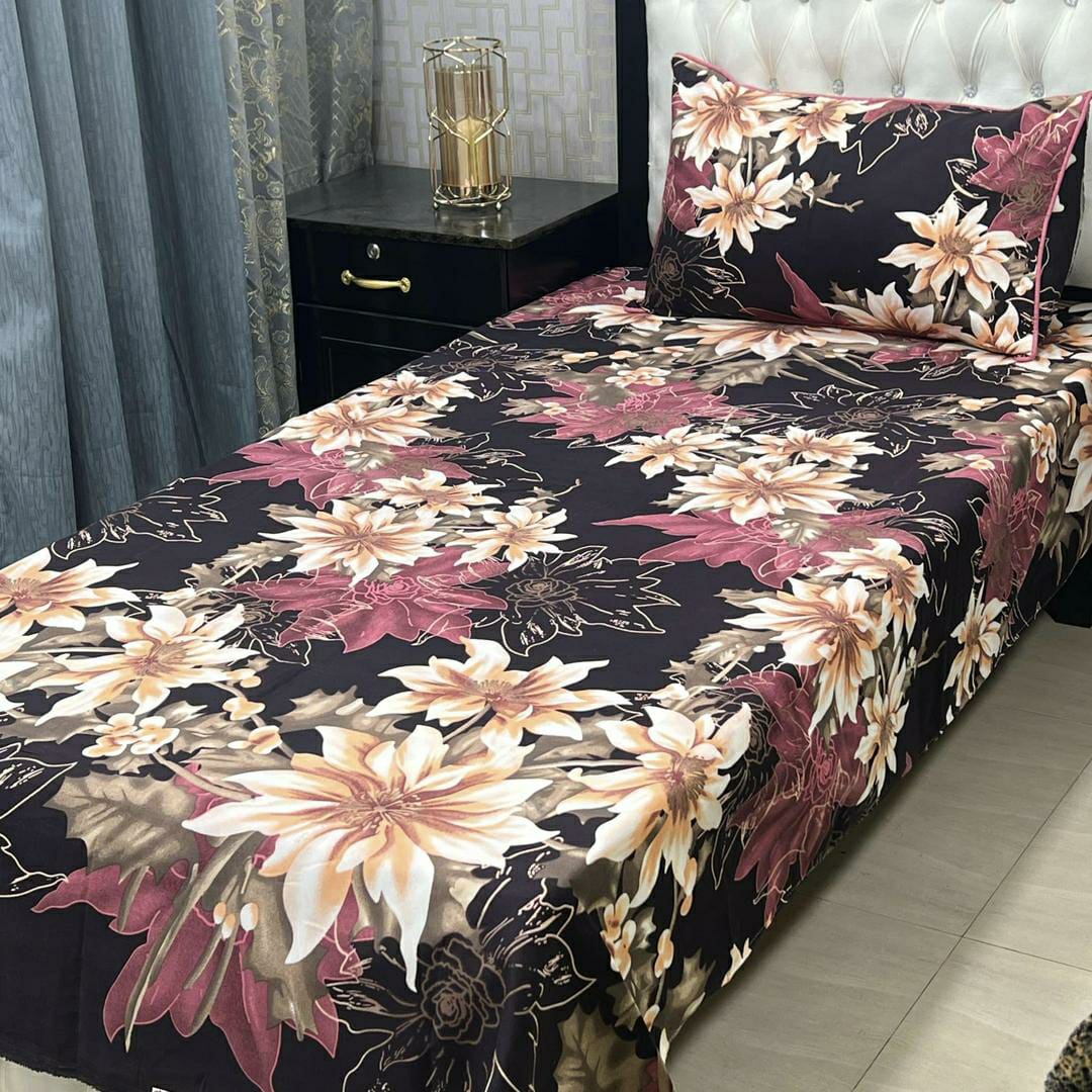 2 Pcs Crystal Cotton Printed Single Bedsheet