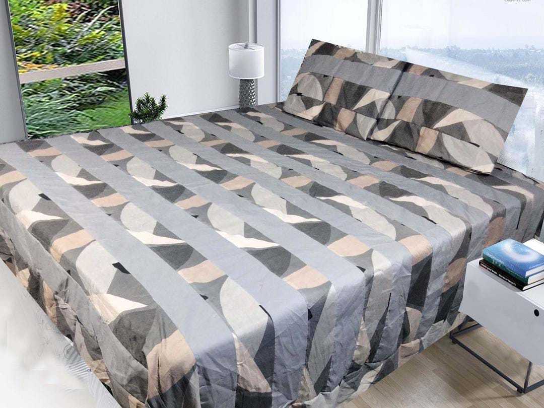 3 Pcs Cotton Sotton Patchwork Double Bedsheet (Grey)