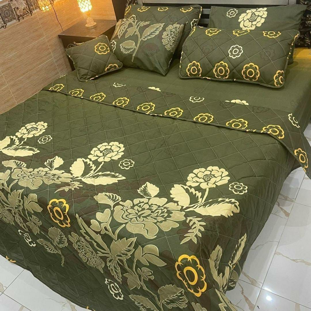 7 Pcs Cotton Printed Comforter Set (Green)