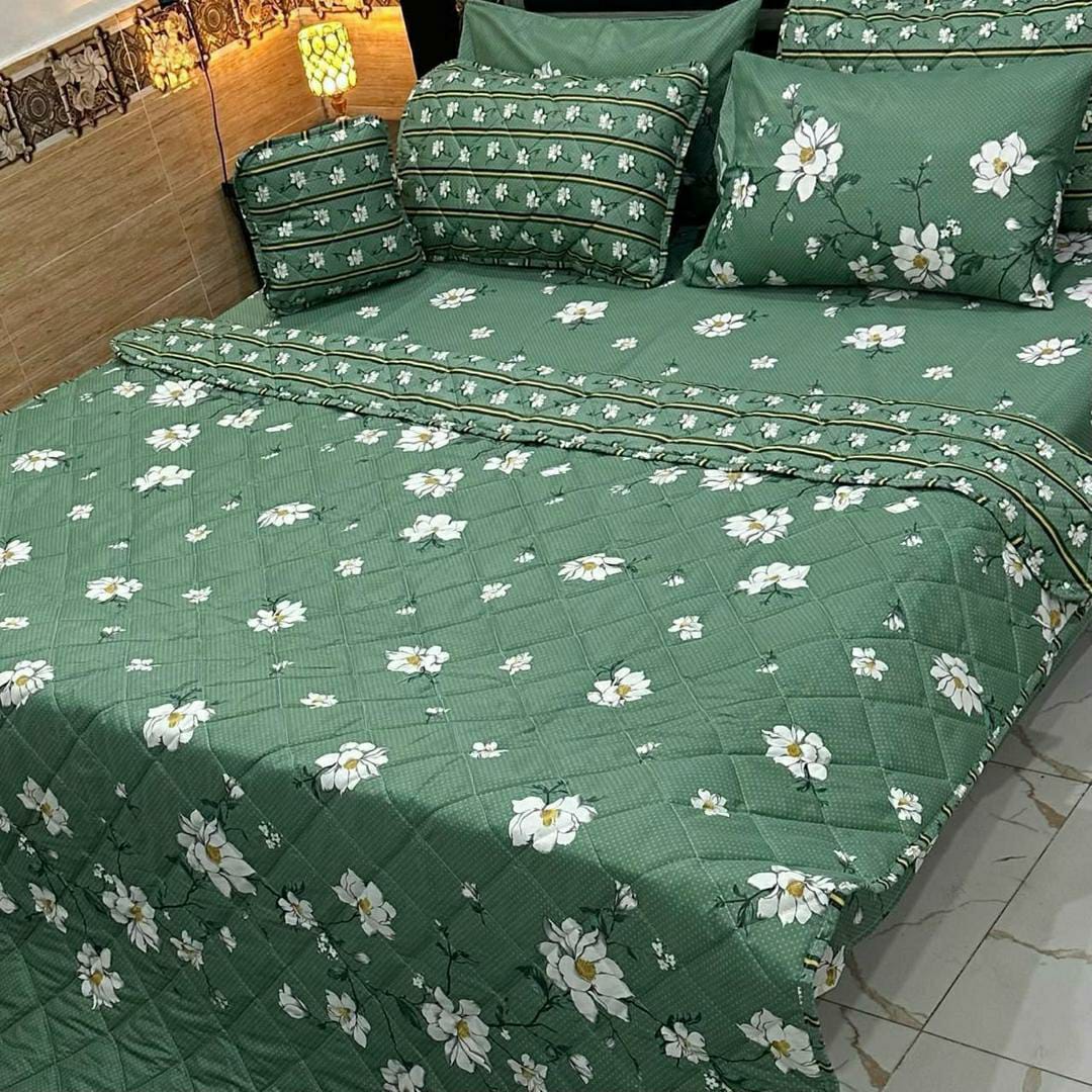 7 Pcs Cotton Printed Comforter Set (Green)