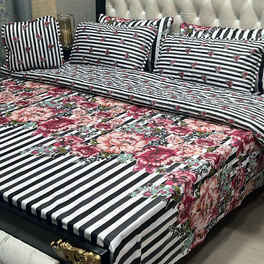 7 Pcs Cotton Printed Comforter Set (Purple)