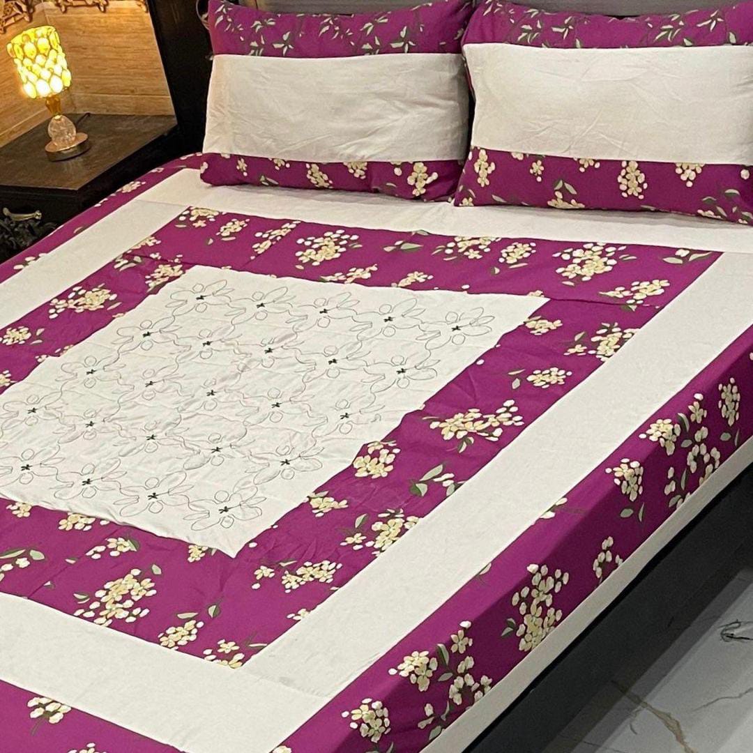 Cozy Cotton Sotton Double Bedsheet Set - 3 Pcs Patchwork in Purple