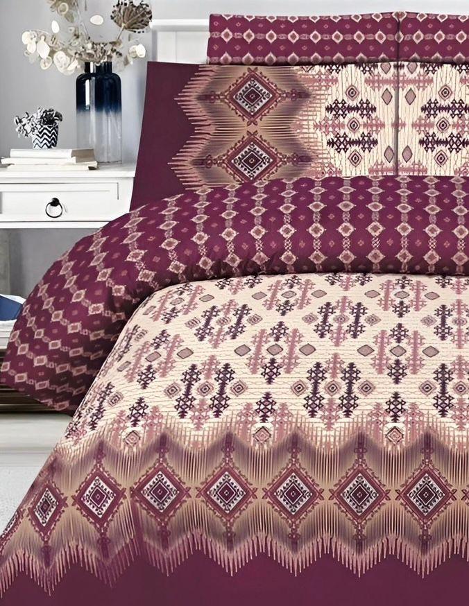 Luxurious Maroon Printed Comforter Set - 6 Pcs For King Bed