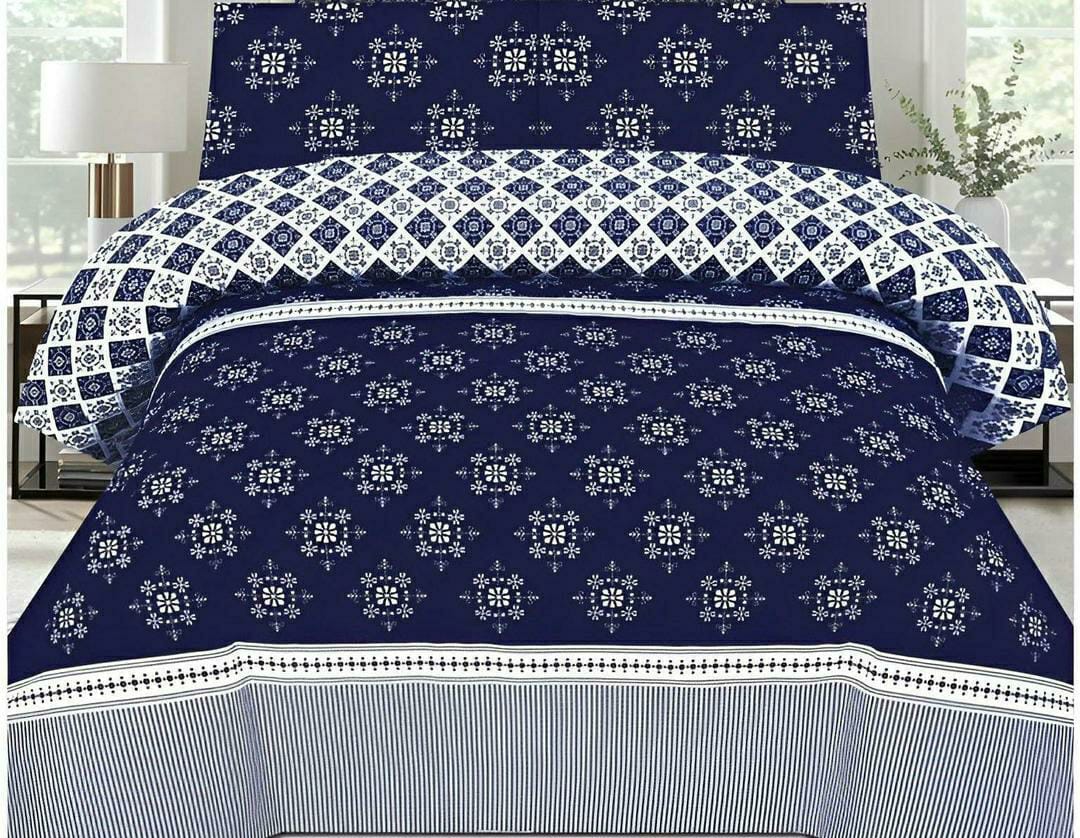 Stylish Blue Poly Cotton Comforter Set - 6 Pcs for King Bed