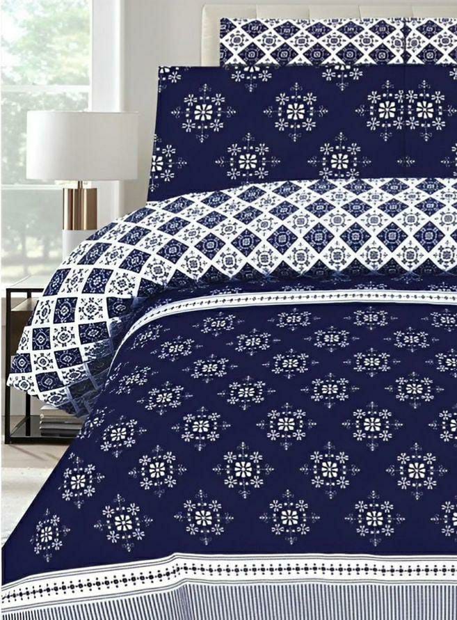 Stylish Blue Poly Cotton Comforter Set - 6 Pcs for King Bed