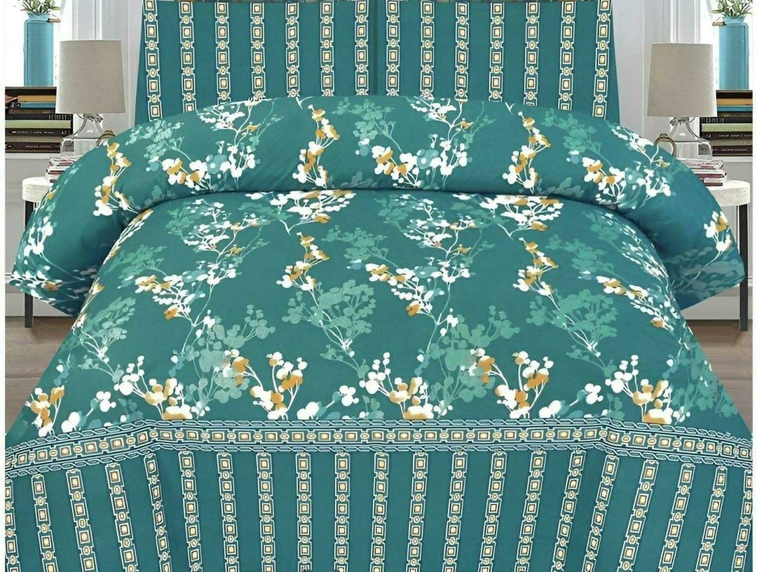 Luxurious Green Printed Poly Cotton 6 Pcs Comforter Set for King Bed