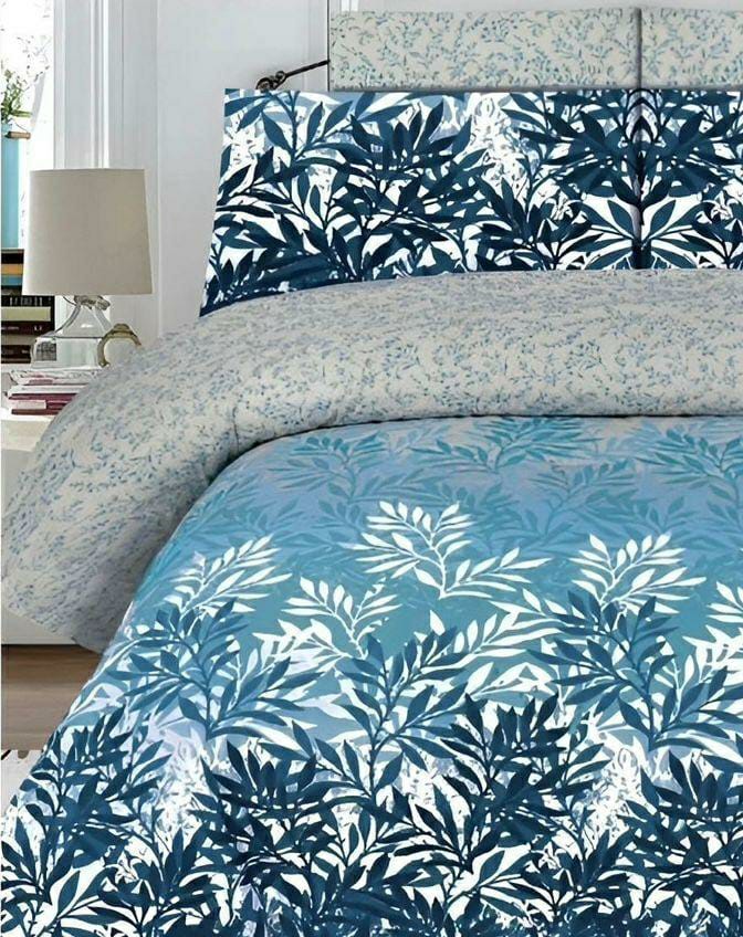 6 Pcs Blue Printed Poly Cotton Comforter Set for King Bed (Blue)