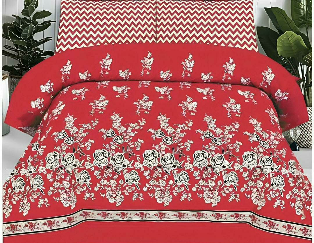 Luxurious Red Printed Comforter Set - 6 Pcs for King Bed