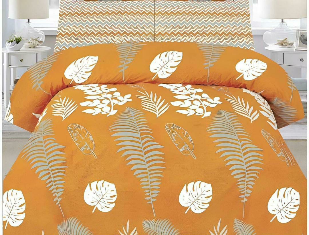 Luxurious Orange Printed Comforter Set - 6 Pcs for King Bed
