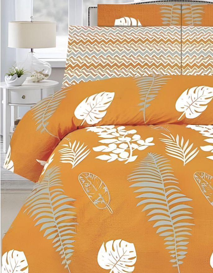 Luxurious Orange Printed Comforter Set - 6 Pcs for King Bed