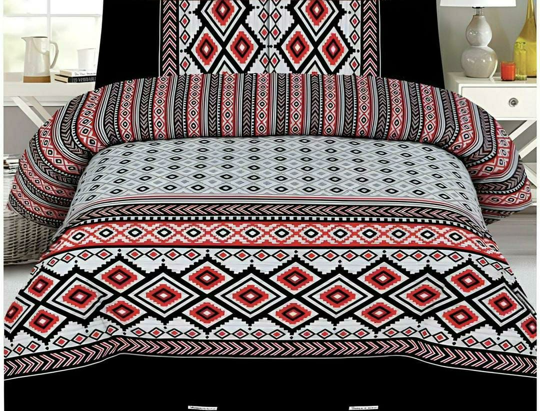 Stylish 6 Pcs King Bed Comforter Set - Printed Poly Cotton in Grey & Black