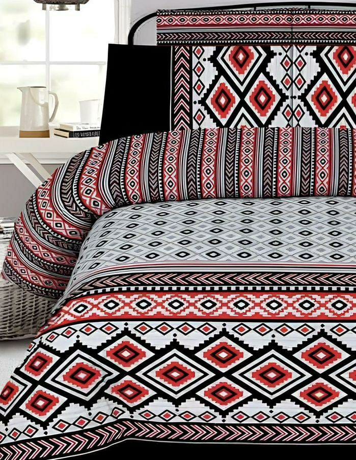 Stylish 6 Pcs King Bed Comforter Set - Printed Poly Cotton in Grey & Black