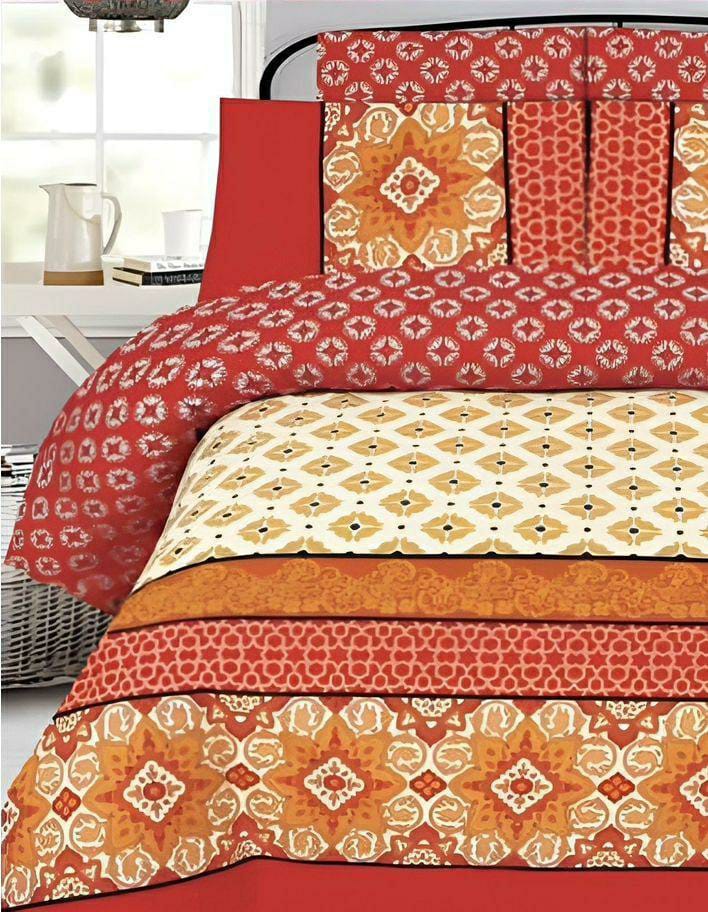 Vibrant Orange Printed Comforter Set - 6 Pcs for King Bed