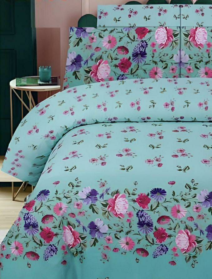 Multicolor King Bed Comforter Set - 6 Pcs Printed Poly Cotton (Sky Blue)