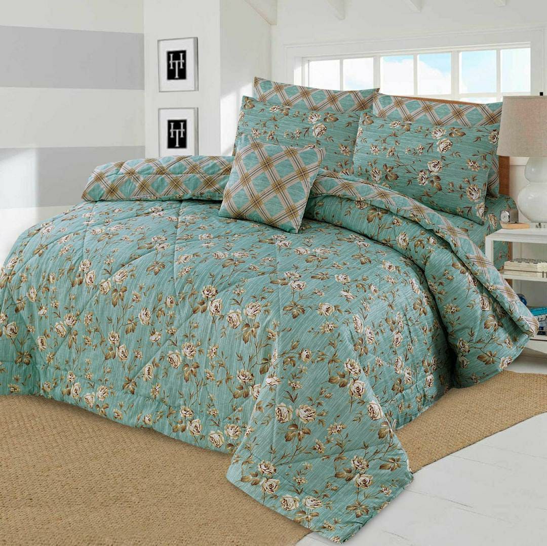 7 Cotton Printed Comforter Set (Sky,Blue)