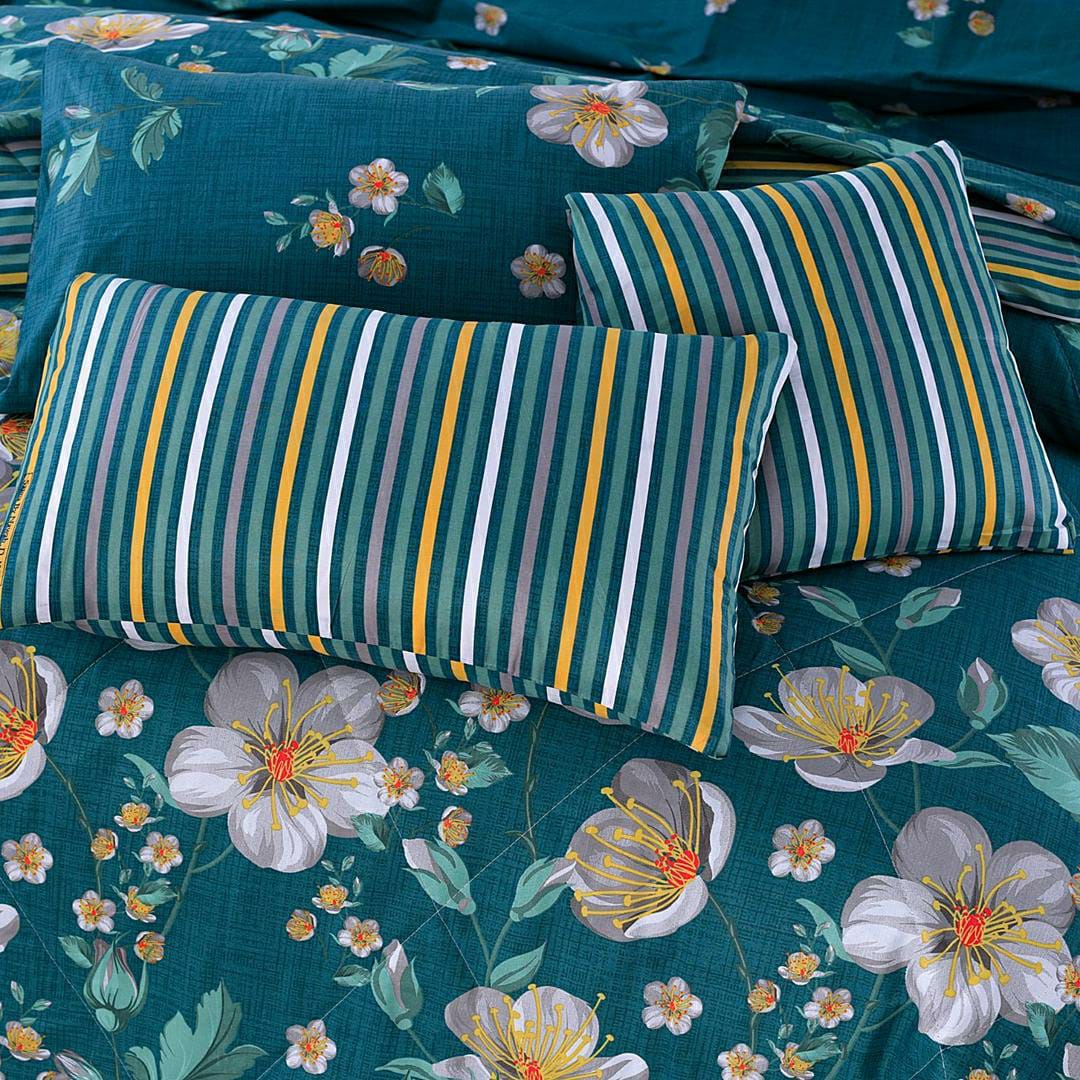 7 Pcs Cotton Printed Comforter Set (Blue Flowers Design)