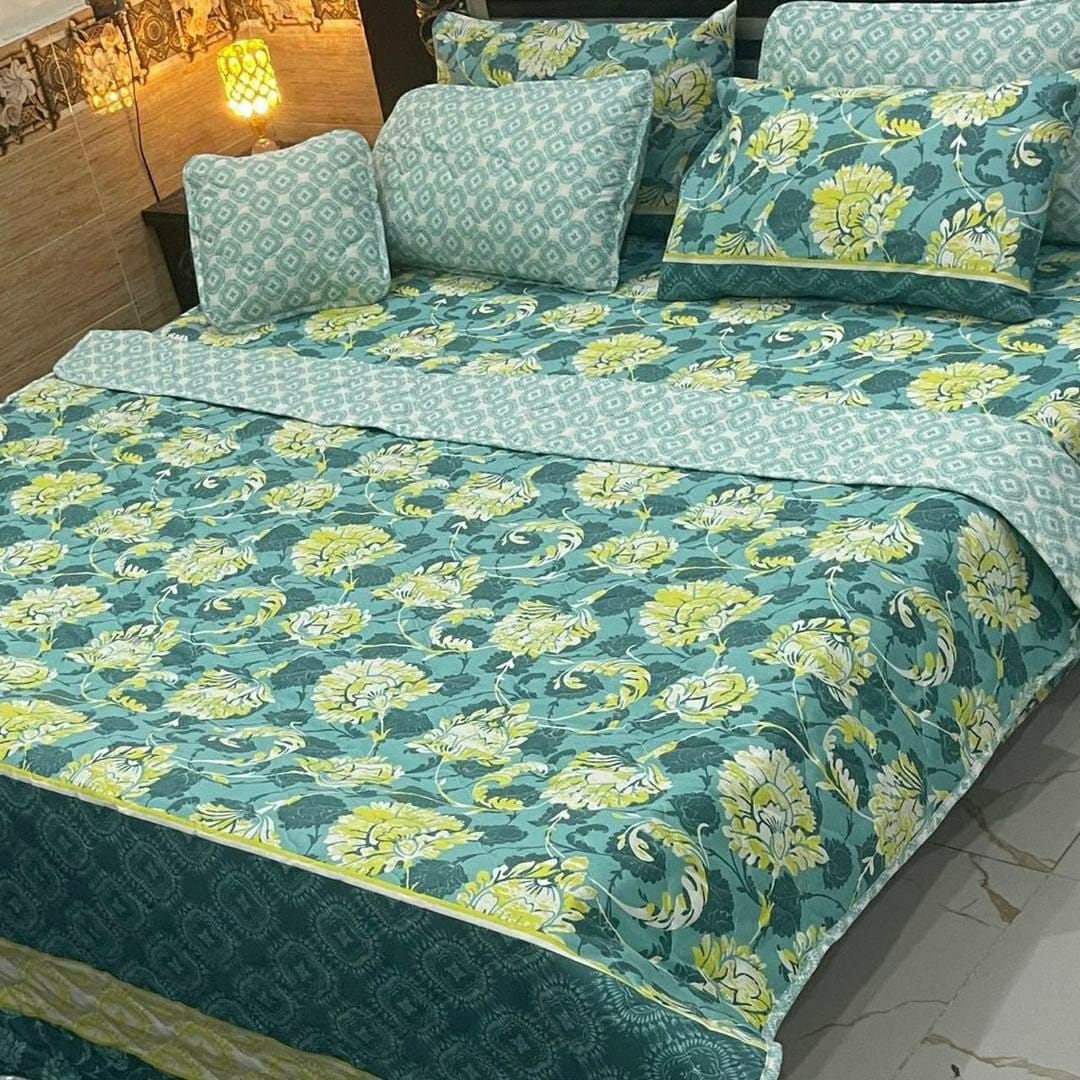 7 Pcs Cotton Salonica Printed Comforter Set (Flowers Design)
