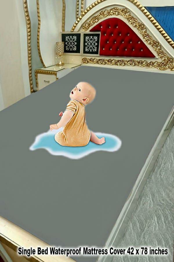 Terry Cotton Plain Single Bed Mattress Cover (Grey)