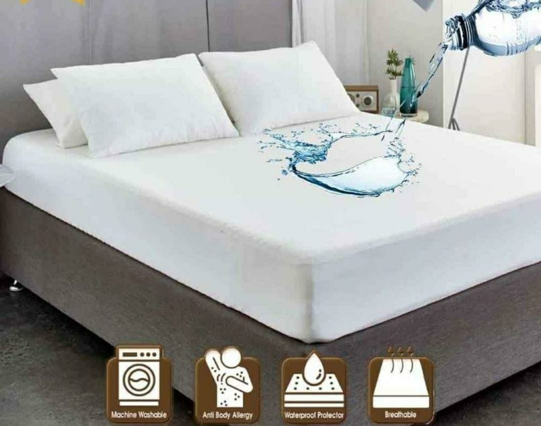 Terry Cotton Plain Double Bed Mattress Cover (White)