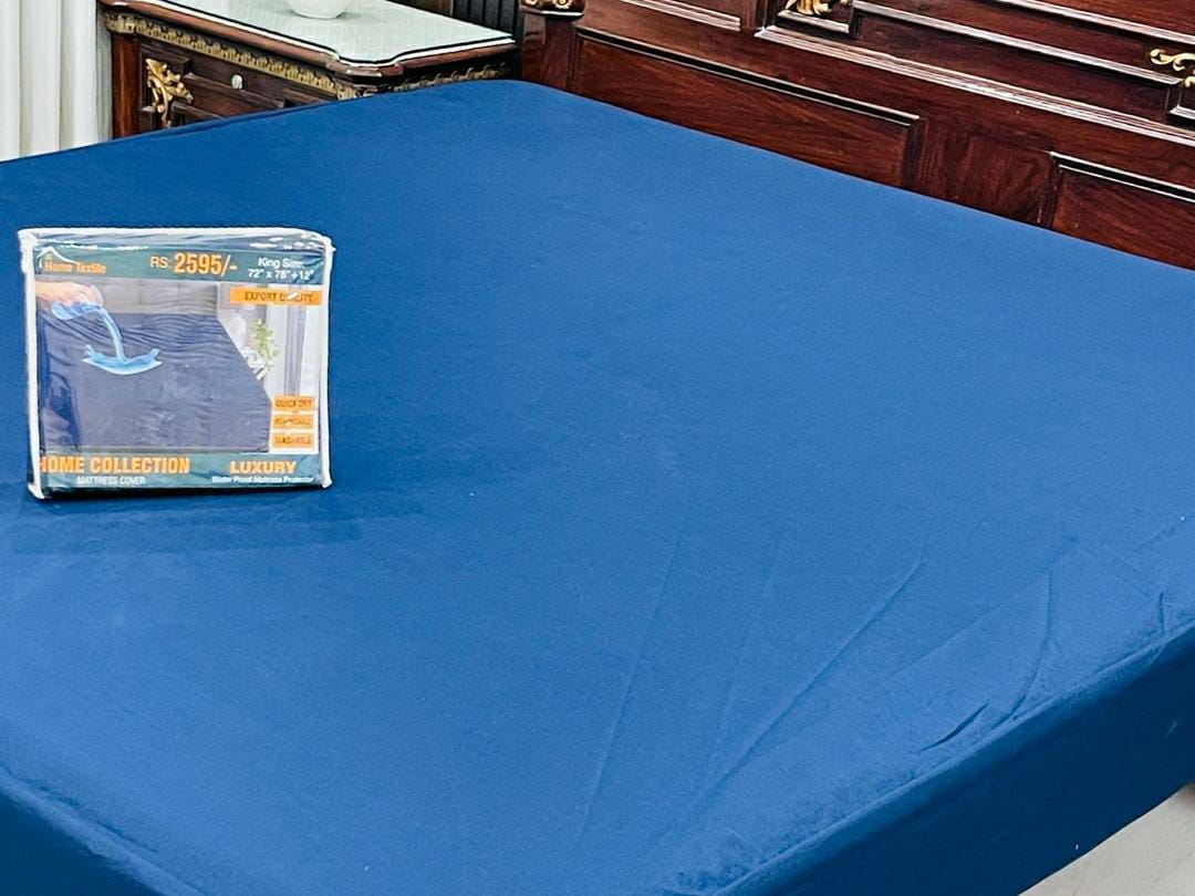 Micro Plain Double Bed Mattress Cover (Blue)