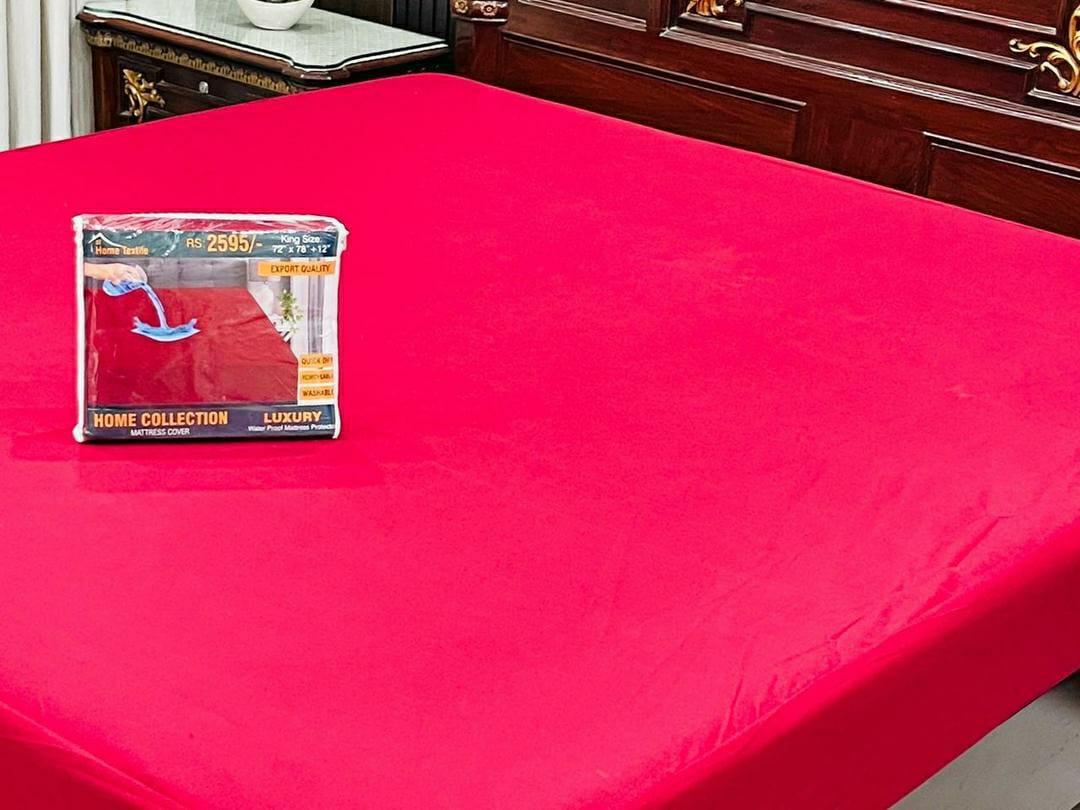 Micro Plain Double Bed Mattress Cover (Red)