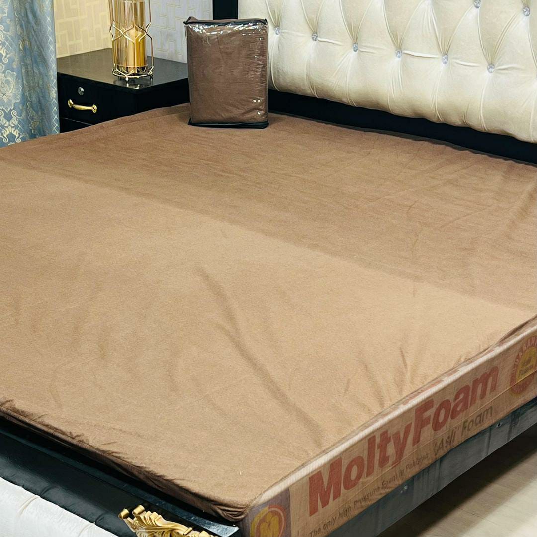 Terry Cotton Plain Double Bed Mattress Cover (Brown)