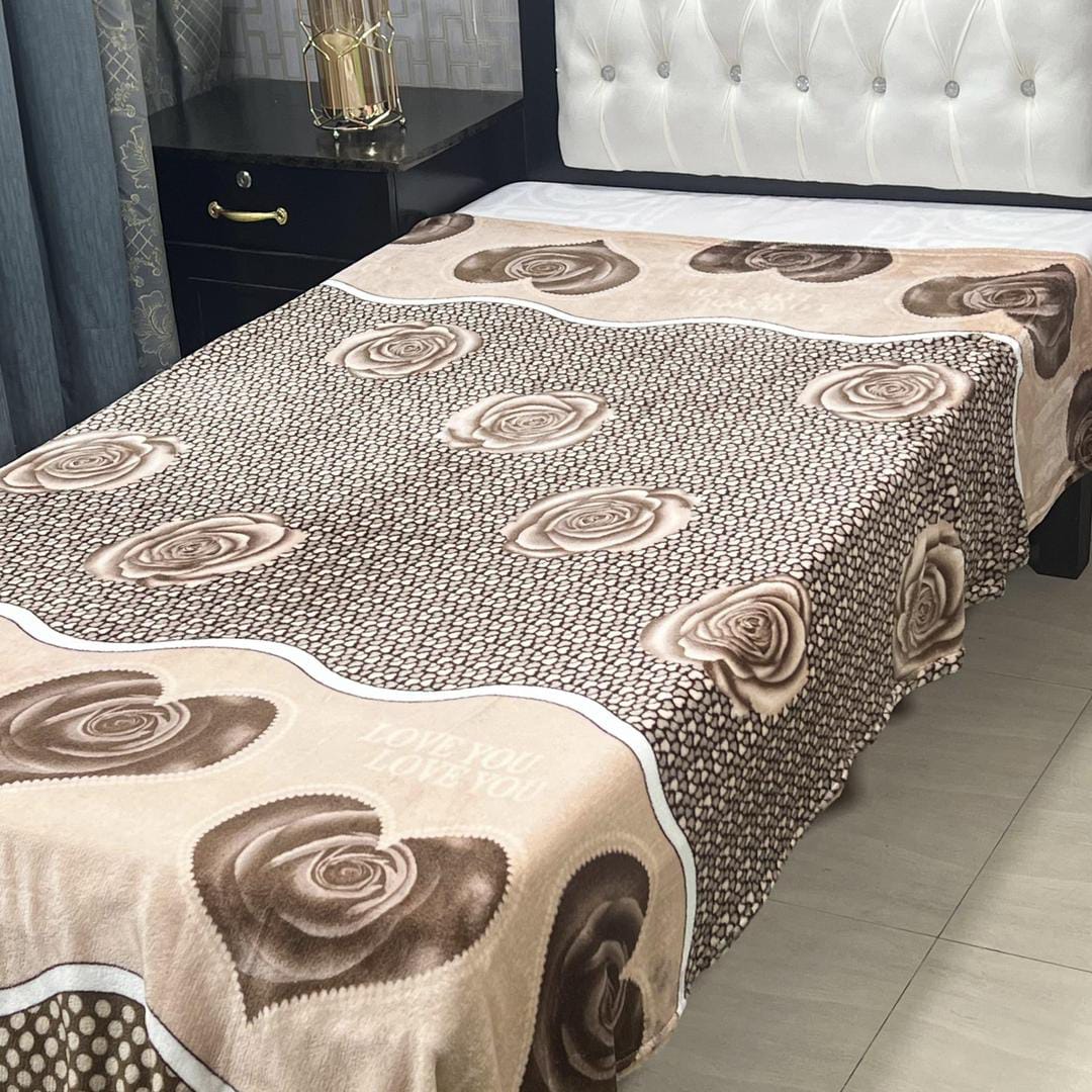 Fleece Printed Single Bed Blanket (Beige)