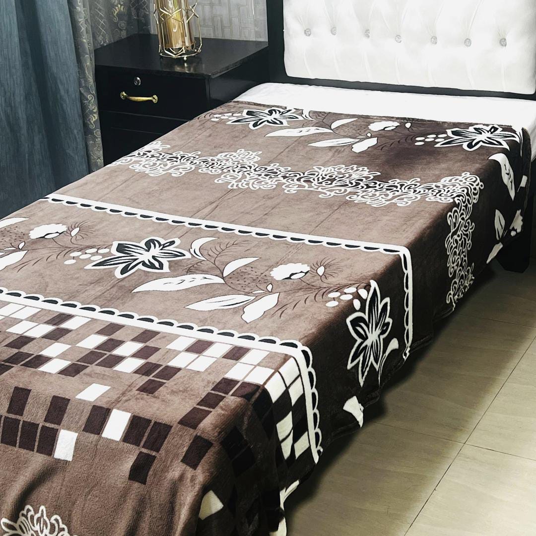 Fleece Printed Single Bed Blanket (Brown)