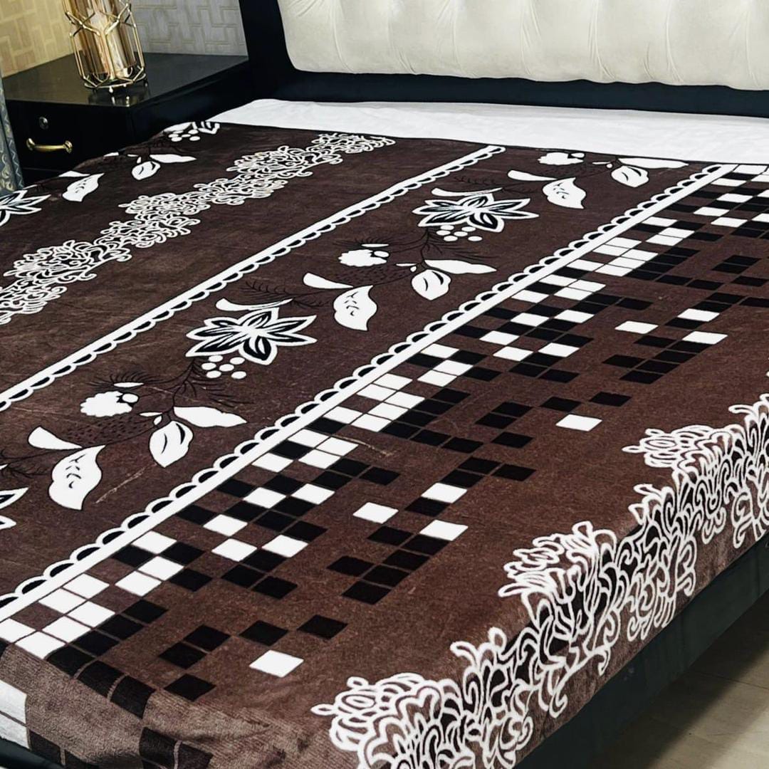 Fleece Printed Double Bed Blanket (Brown,White)