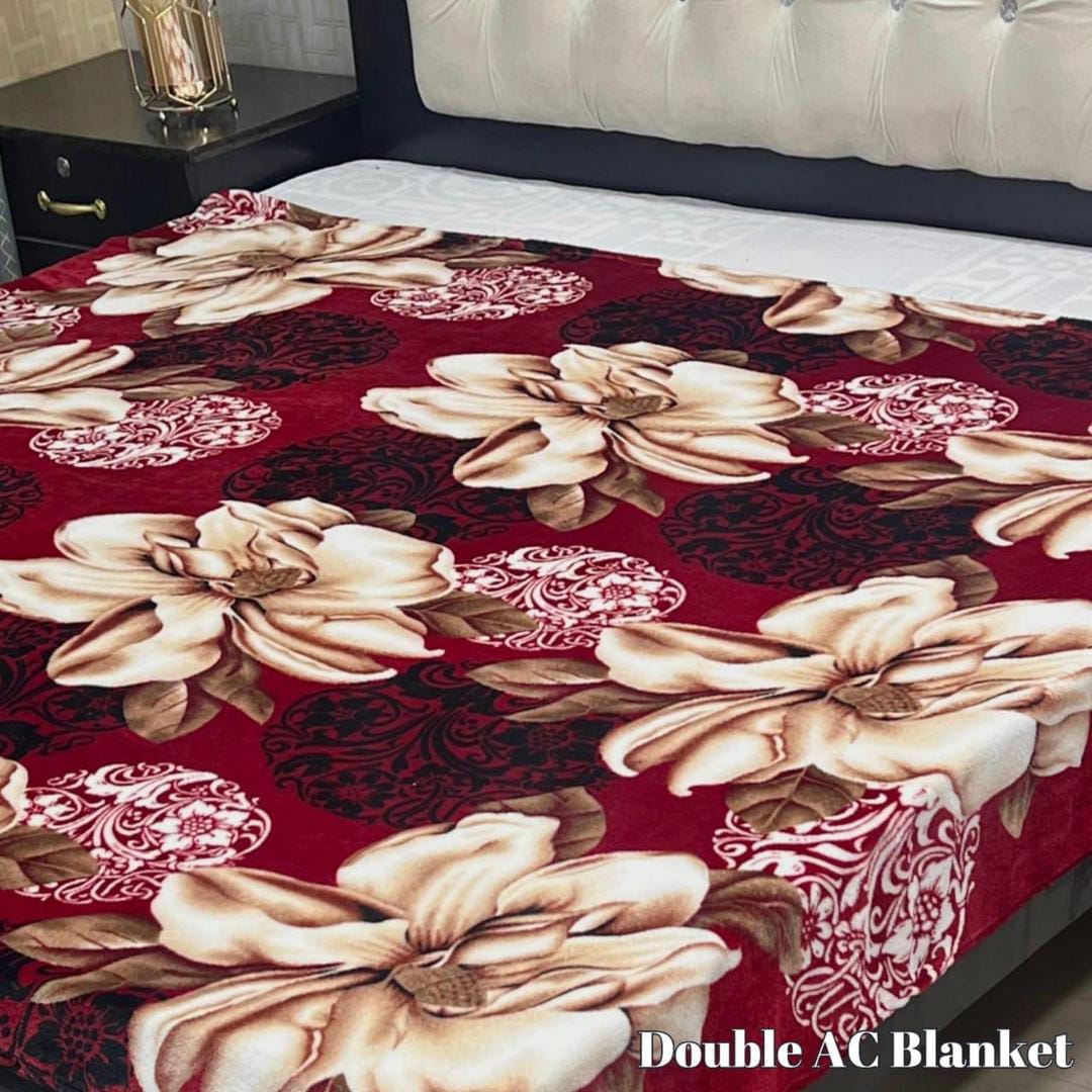 Cozy Red Fleece Printed Blanket Double Bed (Skin Flowers)