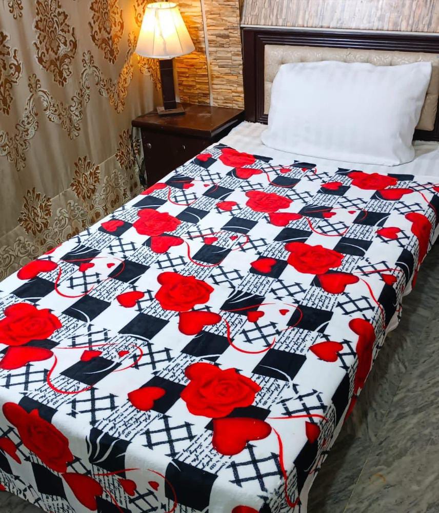 Fleece Printed Single Bed Blankets (Red,Black)