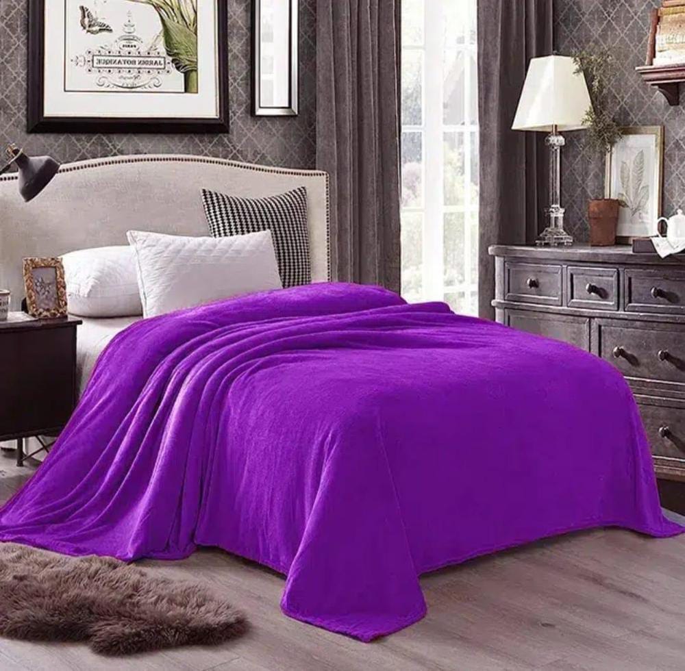 Fleece Plain Double Bed Blanket (Purple)