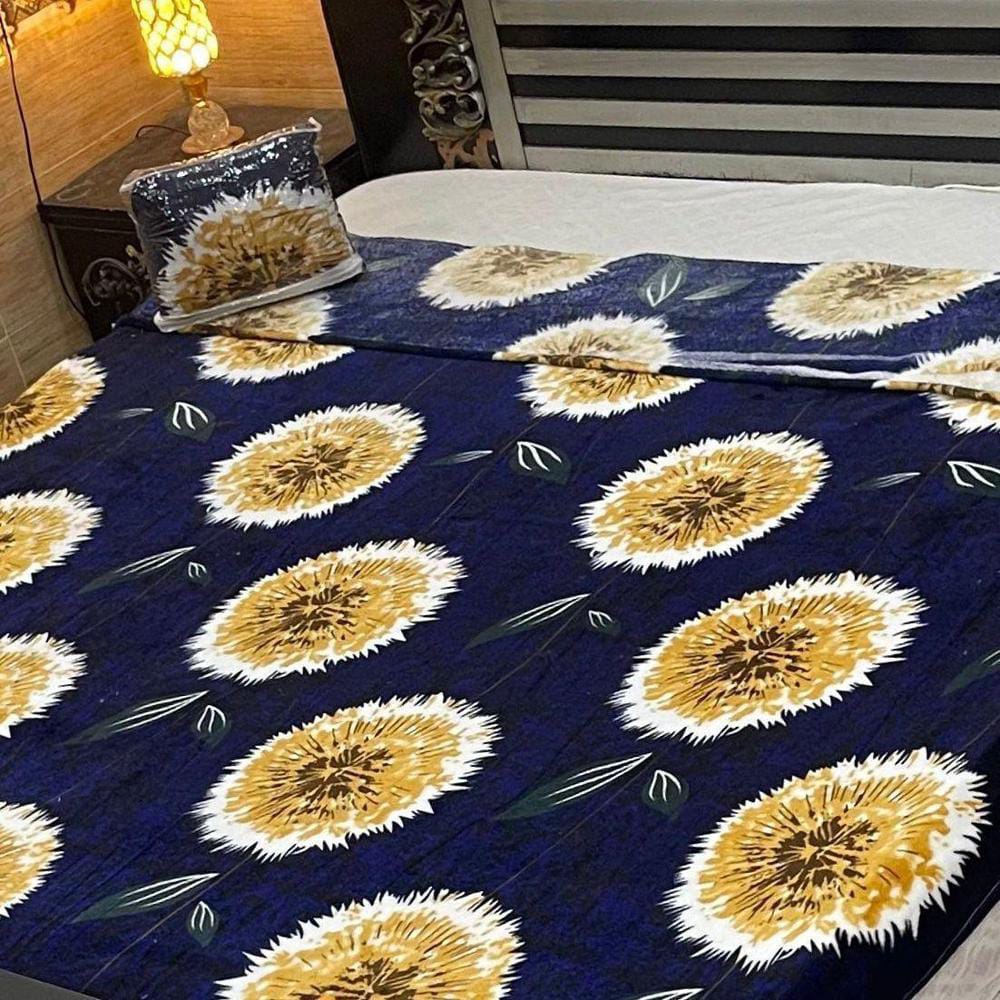Fleece Printed Double Bed Blanket (Blue)
