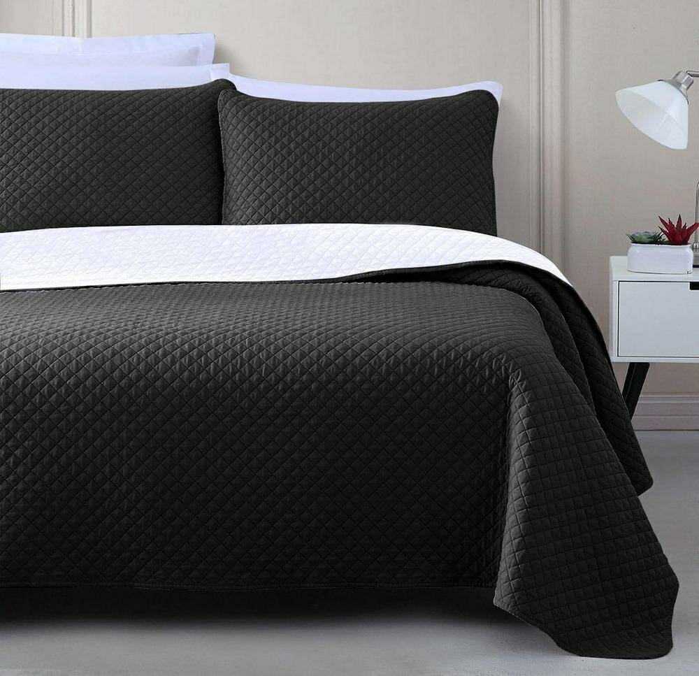 3 Pcs Micro Quilted Comforter Set (Black)
