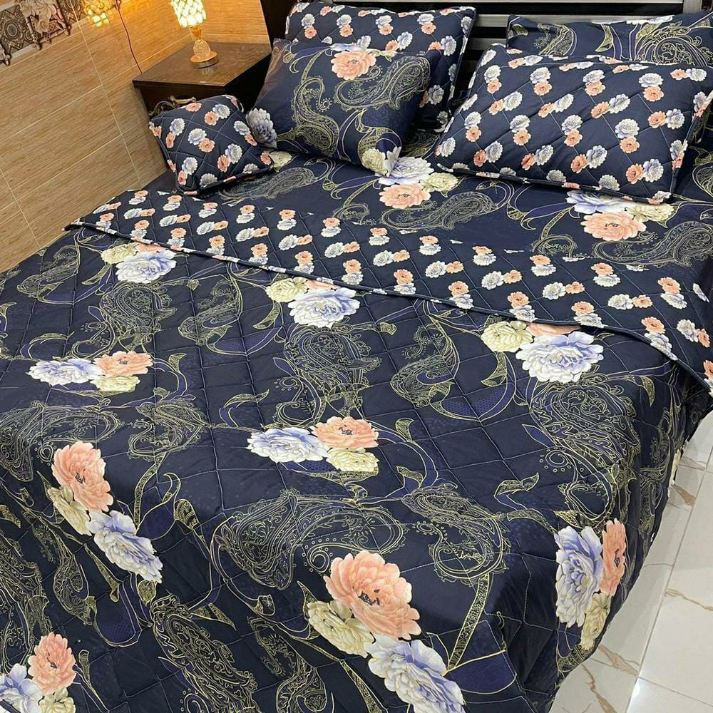 7 Pcs Cotton Salonica Quilted Comforter Set (Blue)